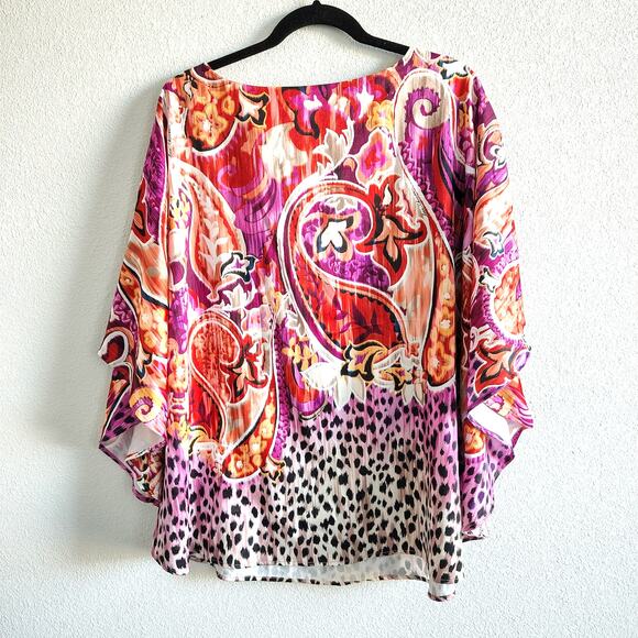 Chico's L/XL Multicolor Paisley Leopard Print Colorful Batwing Blouse Top Shirt - Picture 6 of 6
